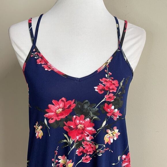 Papermoom Deep Blue Floral Lightweight Tank Top w/Strappy Back (Size: XS) - Picture 12 of 16